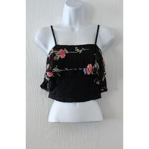 Elli White Black lace embroidered crop top Small